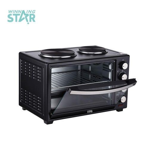 2 IN1 40Litres Baking Electric Oven Cooker With 2 Hot Plates- Black