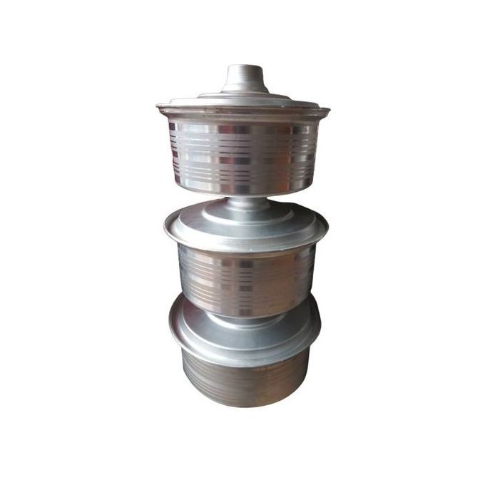Large 3 Pieces Pure Aluminium Saucepans With 3 Covers-Silver