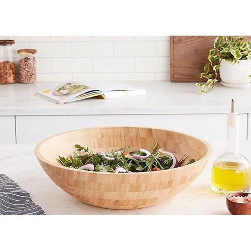 25Cm Bamboo Fruit Salad Serving Bowl Dish-Brown.
