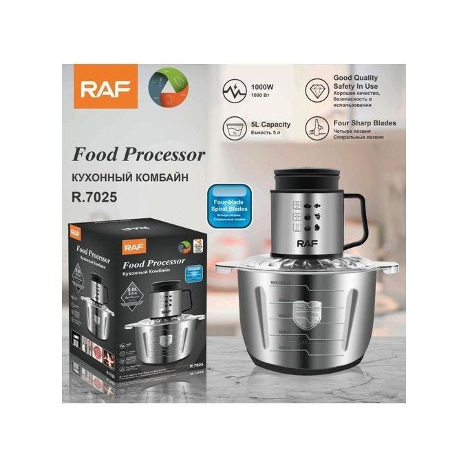 RAF 5L Stainless Steel Meat Grinder Fruit Vegetable Chopper Silicer Mincer Multi-Function 100W Food Processor - Silver