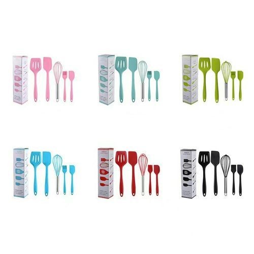 5 Pc Silicone Kitchen Tool Cooking Utensils Serving Spoons Laddle Set -Multi-Colours.