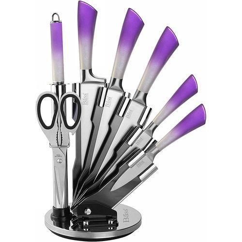 7 Piece Kitchen Knife Set On A Rotating Plate Stand - Purple.