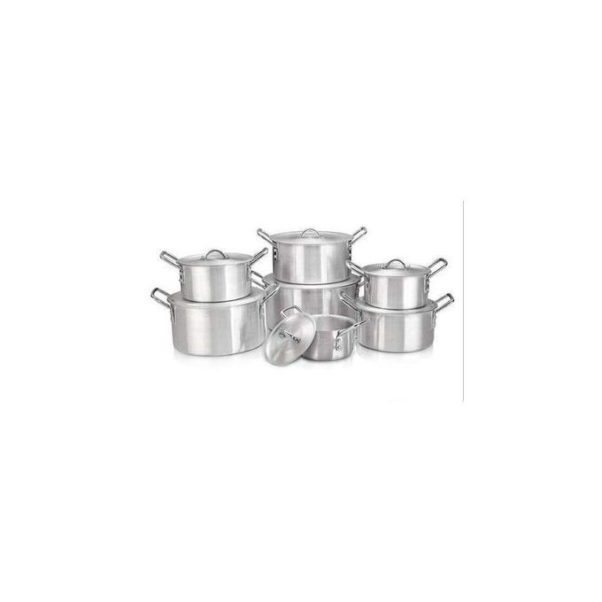 7 Pieces Aluminium Cookware With Handles And Lids-Silver