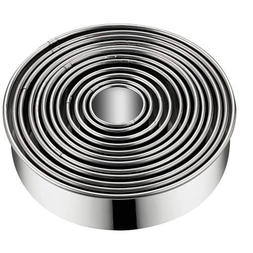 11 Pieces Metal Cookie Cutter Set, Round Stainless Steel Circle Biscuit Pastry Cutters, Assorted Sizes- Silver.