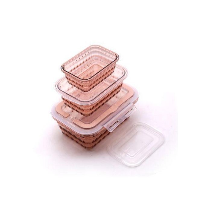 3 Pieces Set Of Acrylic Containers Lunch Box Storage Fridge Organizer Containers-Multicolours