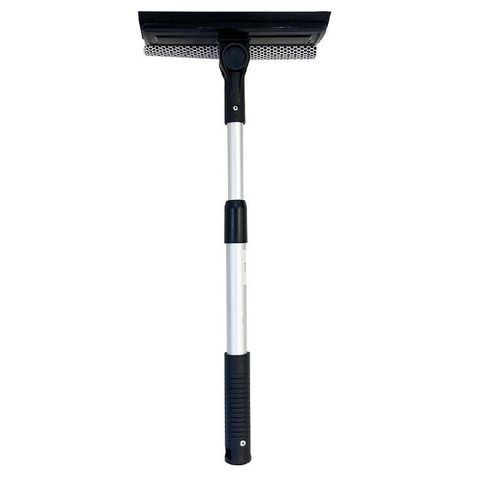 Adjustable Window Glass Squeezer Wiper & Scrubber Dual Side Blade Rubber & Soft Sponge Telescopic Long and Short Pole 2 in 1 Car Wiper Home Cleaning Brush Extendable Solid Handheld - Multicolor