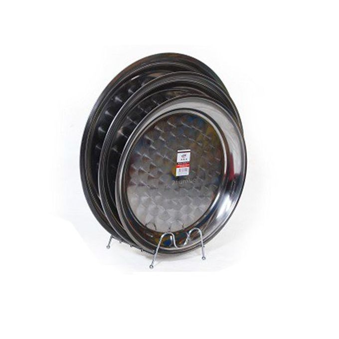 3Pcs Round Stainless Steel Tray For Serving Food-Silver