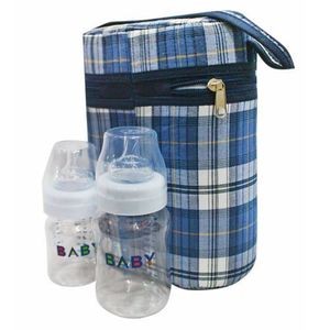 Checked Bottle Warmer with 2 bottles  - Blue, white
