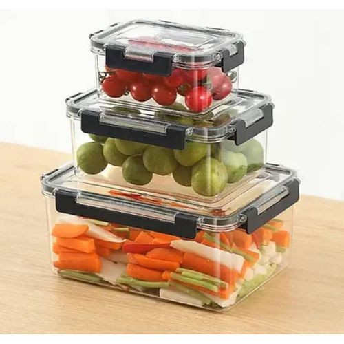 3 Pieces of Acrylic Non Breakable Containers Good For Food Storage Fridge Containers Tight Lids-Transparent