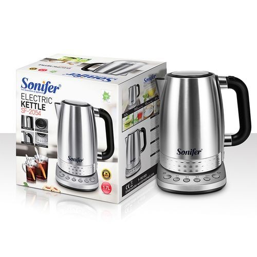 Sonifer 1.7 Litre Steel Fast Heating Temperature Adjustable Electric Kettle - Silver.
