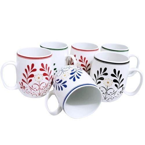 6 Pieces Of Flowered Designed Pot Cups/Mugs - White