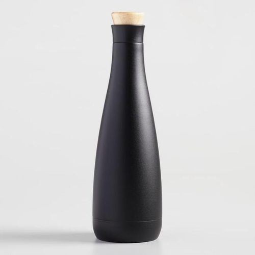 Distinguished Double Wall Stainless Steel Matt Black Flask Bottle With Bamboo Lid - 500ml