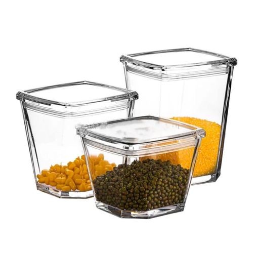 3 Piece Of Multi-Capacity Cereal Food Storage Container Stackable Sealing Canister Acrylic Airtight Jar For Kitchen Oganization Boxes- Clear