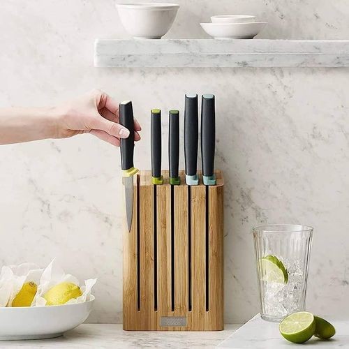 Elevate Knife Set with Slimline Bamboo Block Japanese Stainless Steel, Opal, 6-piece
