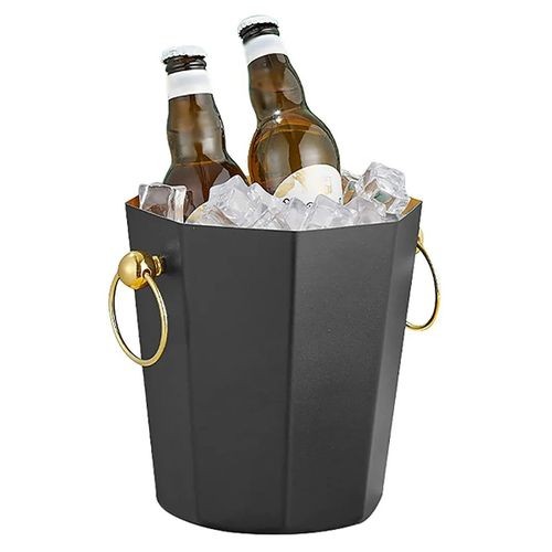 Metal Ice Bucket, Stainless Steel Drink Beer Chiller, Octagonal Barrel Storage Tub, For Beer, Ice, Wine, Champagne, Parties- Black.
