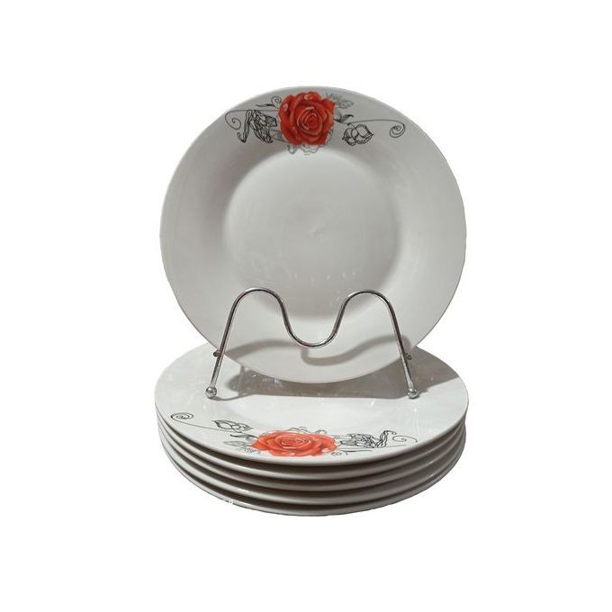 6 Pieces Ceramic Dinner Plates/Flower May Vary – White