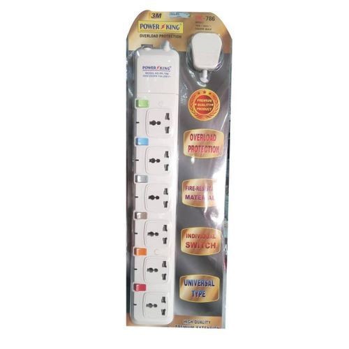 Power King 6 Ac Outlets Electric Extension Cable Overload Protection-White