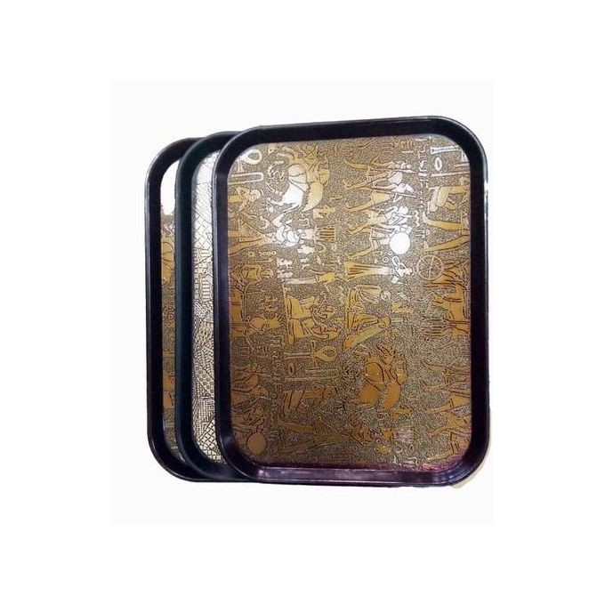 3 pieces Set Of Non Slip Plastic Trays/Designs May Vary-Black/Brown