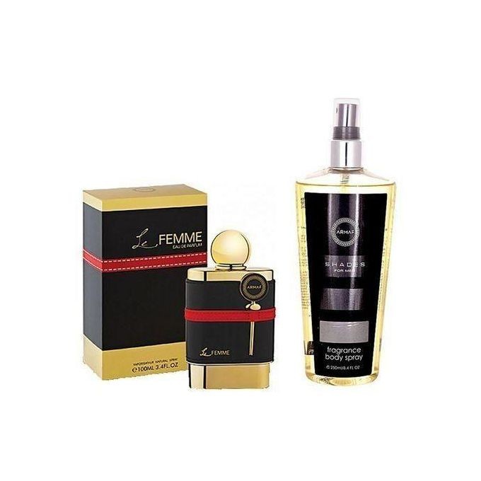 Armaf Bundle of Le Femme Eau de Parfum for Women -100ml & Shades Fragrance Body Spray for Men - 250ml