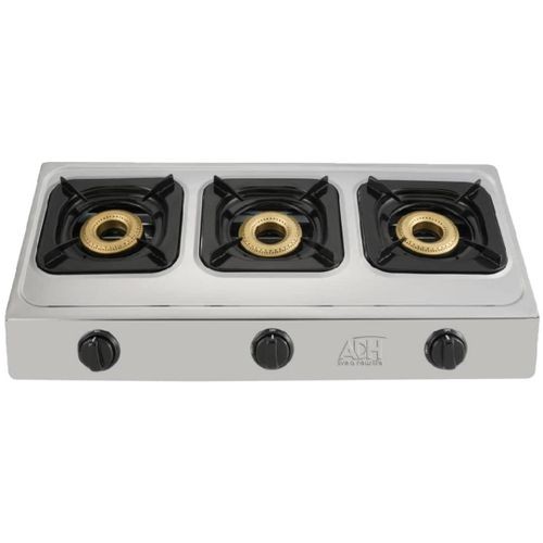 Stainless Steel Gas Stove With Metalic Top And 3 Burners-Silver