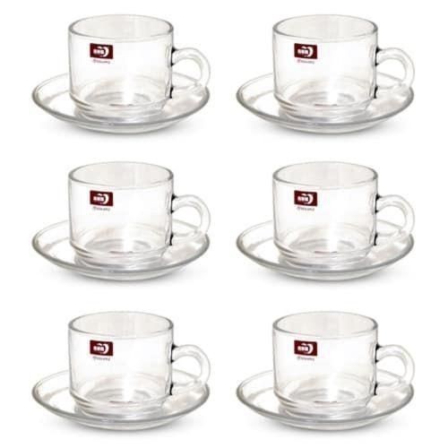 Glass Cups And Glass Saucers With Classy Design-Transparent