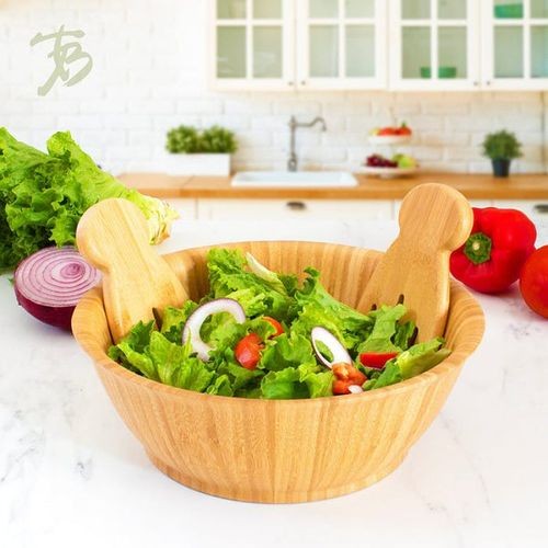 26Cm Bamboo Fruit Salad Serving Bowl Dish-Brown.