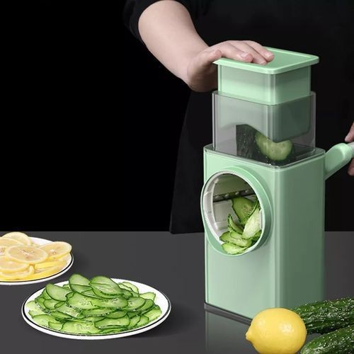Stainless Steel Multi-function Vegetable Slicer Cutter Rotary Grater Kitchen Mandoline- Green.